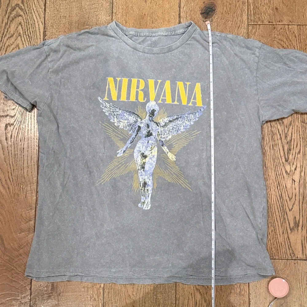 NIRVANA Gray Tee with Yellow Logo and Angel Graphic t-shirt - Picture 2 of 4